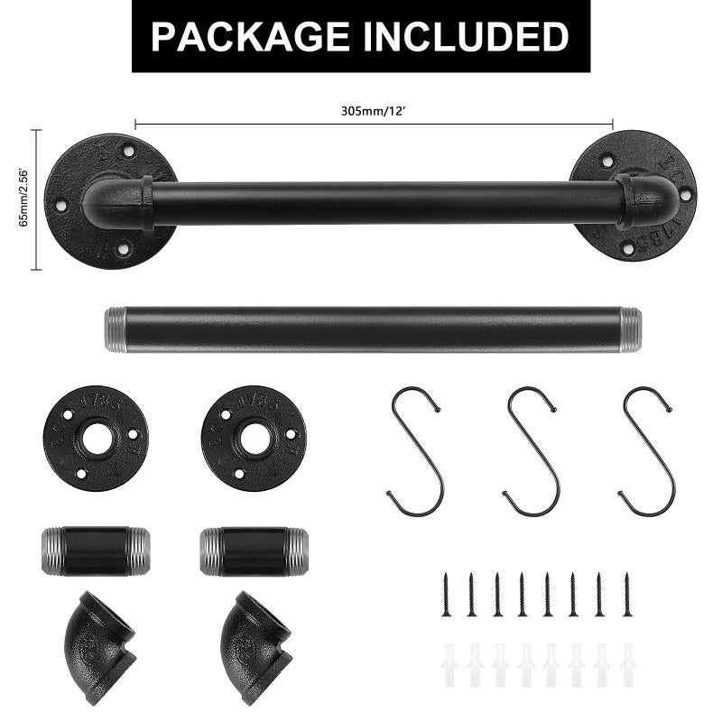 Livabber Industrial Pipe Towel Bar  Rustic Iron Decor Bathroom Hardware Towel Holder Accessory  Heavy Duty Wall Mounted Bath Towel Rack Black (12 Inch) - Image 2